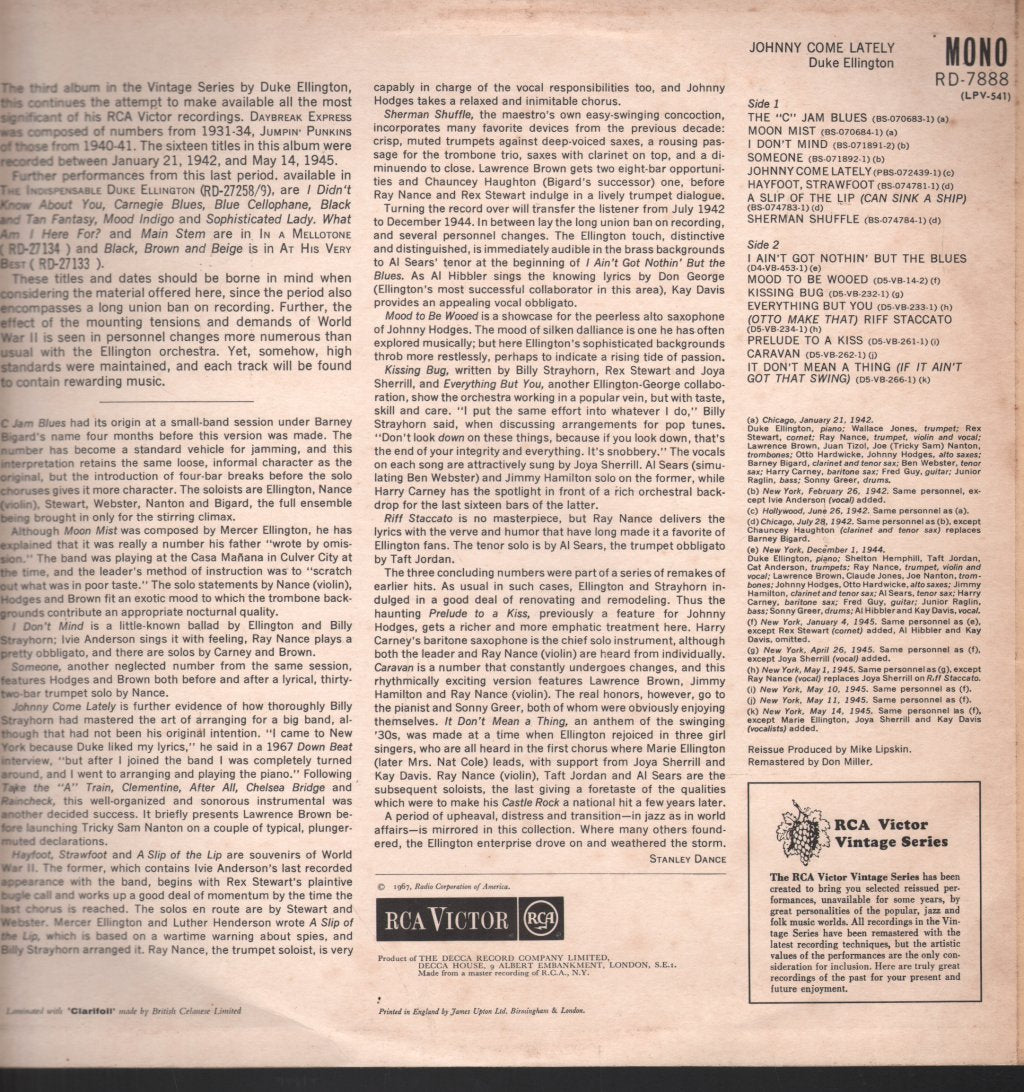 Duke Ellington - Johnny Come Lately - Lp