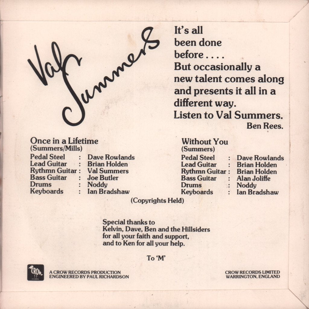 val summers - once in a lifetime - 7 Inch