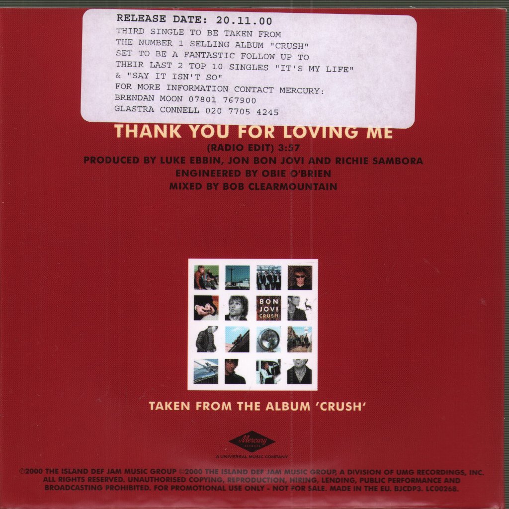 Bon Jovi - Thank You For Loving Me - Cd