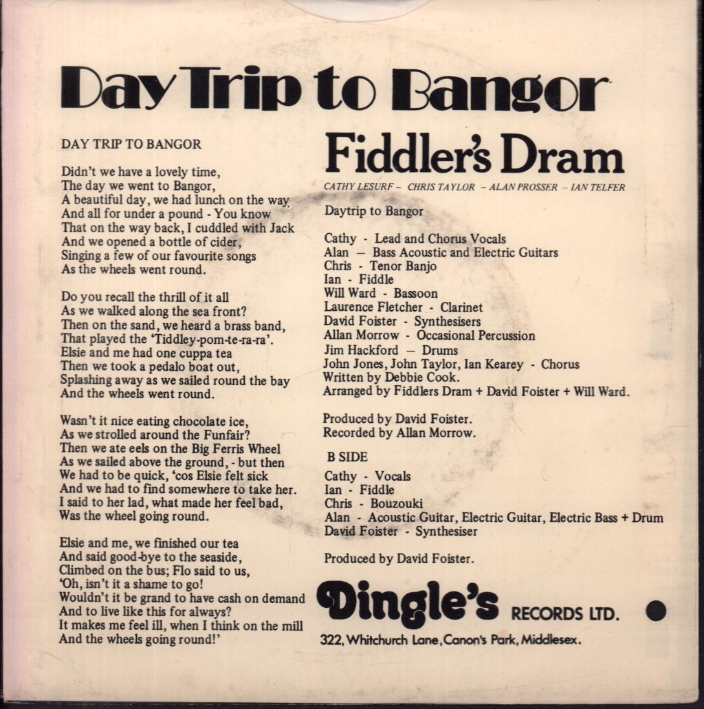 Fiddler's Dram - Daytrip To Bangor (Didn't We Have A Lovely Time) - 7 Inch