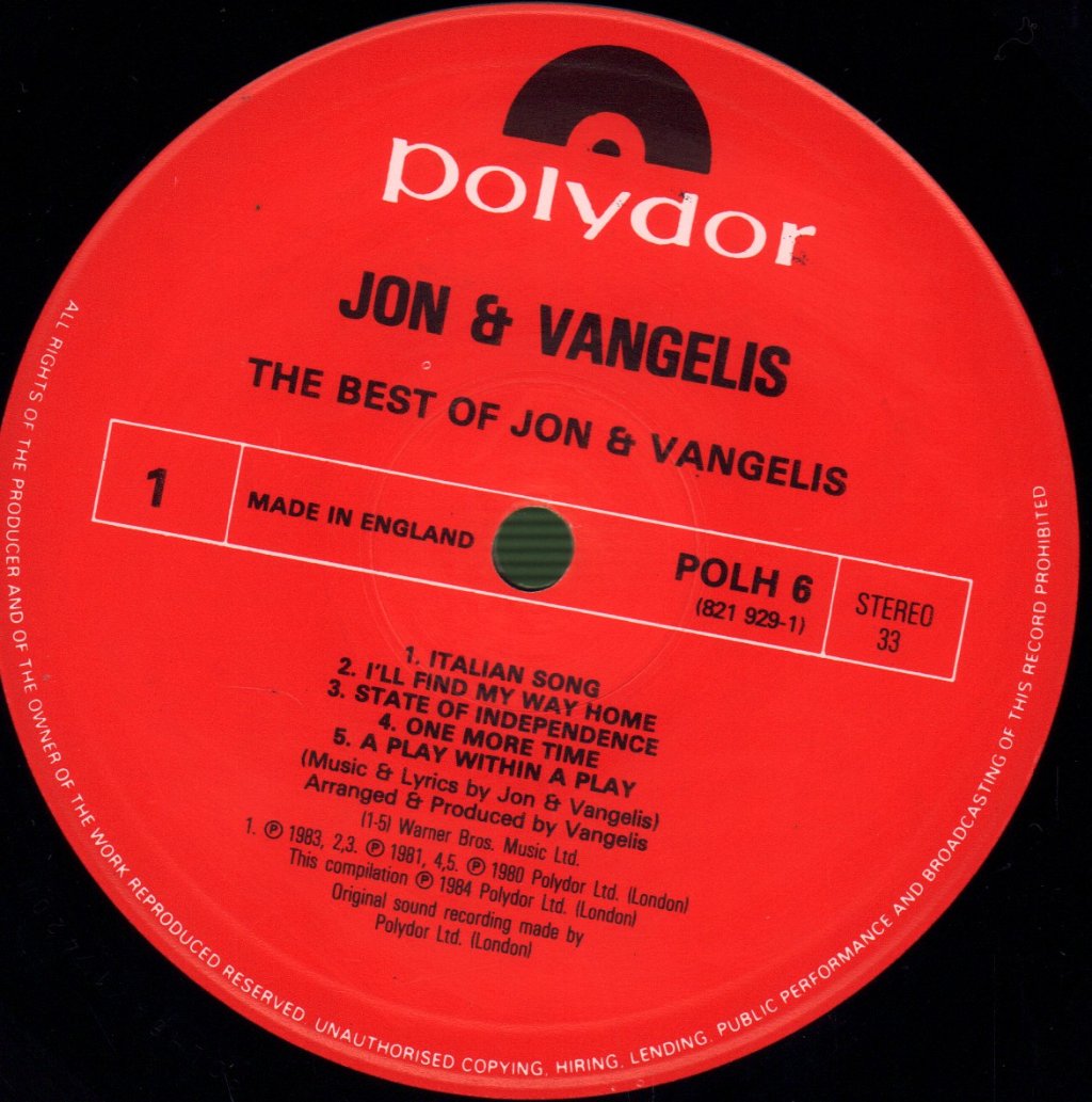 Jon And Vangelis - Best Of Jon And Vangelis - Lp