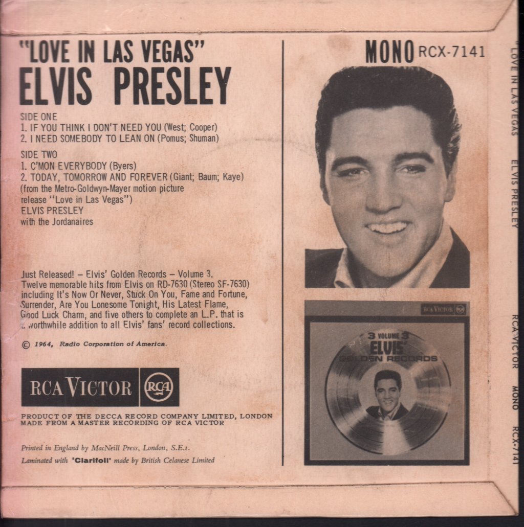 Elvis Presley - Love In Las Vegas - 7 Inch