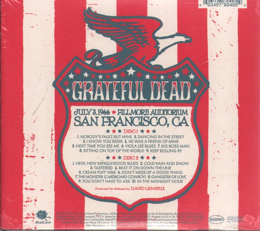 Grateful Dead - Fillmore Auditorium, San Francisco, CA, July 3, 1966 - Double Cd