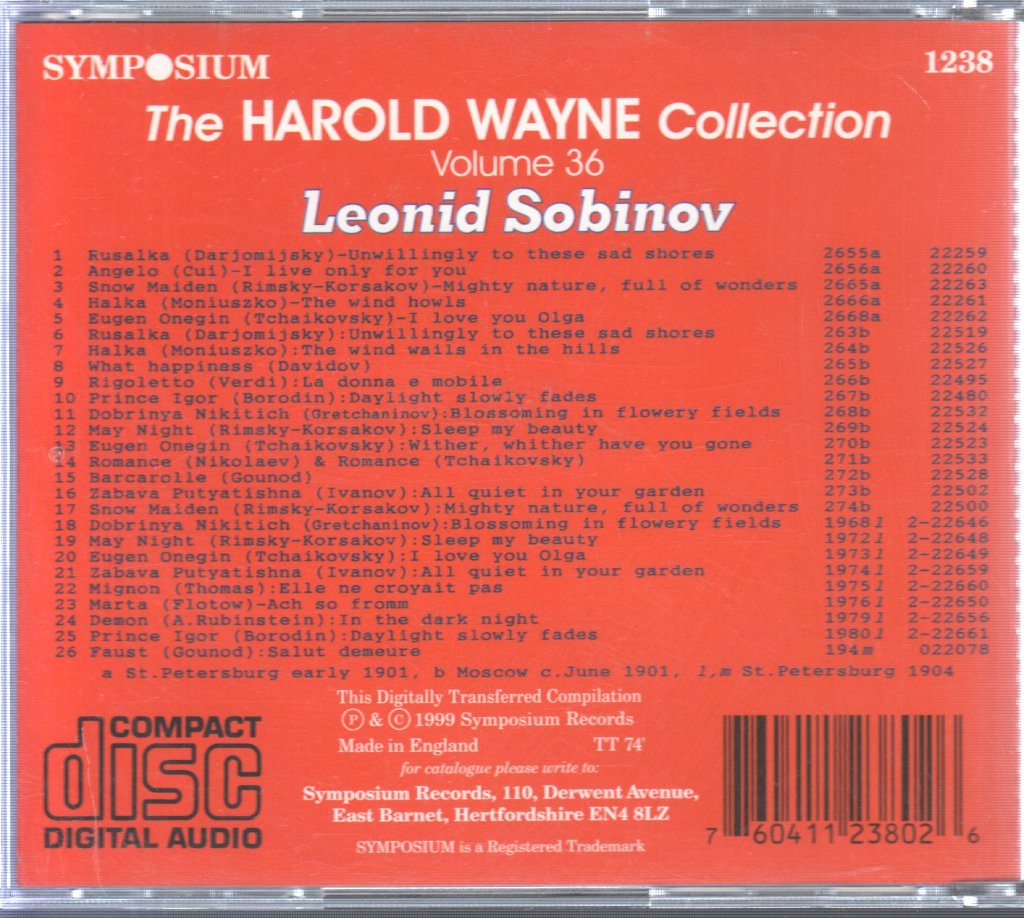leonid sobinov - Harold Wayne Collection Volume 36 - Cd