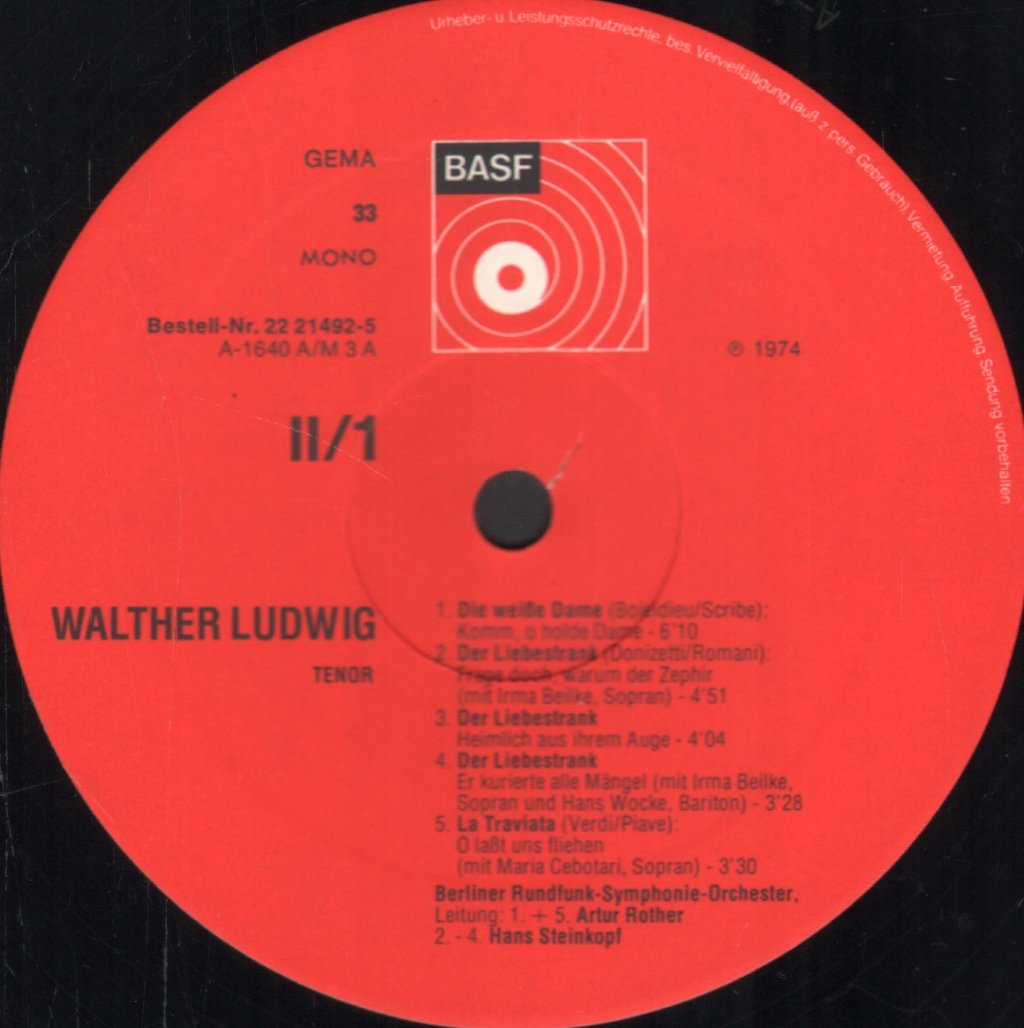 Walther Ludwig - Walther Ludwig Mit Irma Beilke, Maria Cebotari, Lore Hoffmann, Karl Schmitt-Walter, Georg Hann - Double Lp