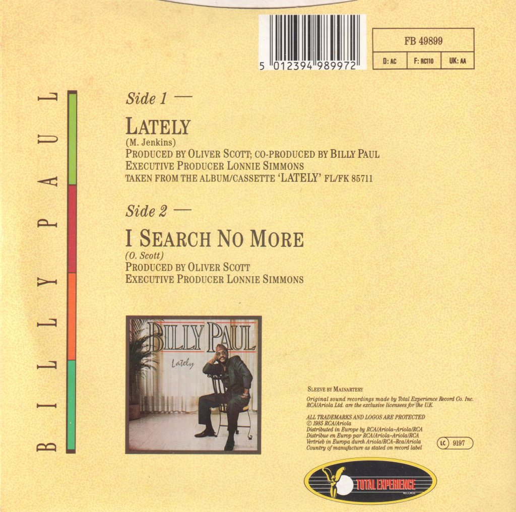 Billy Paul - Lately - 7 Inch