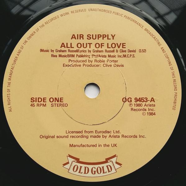 Air Supply - All Out Of Love / Even The Nights Are Better - 7 Inch