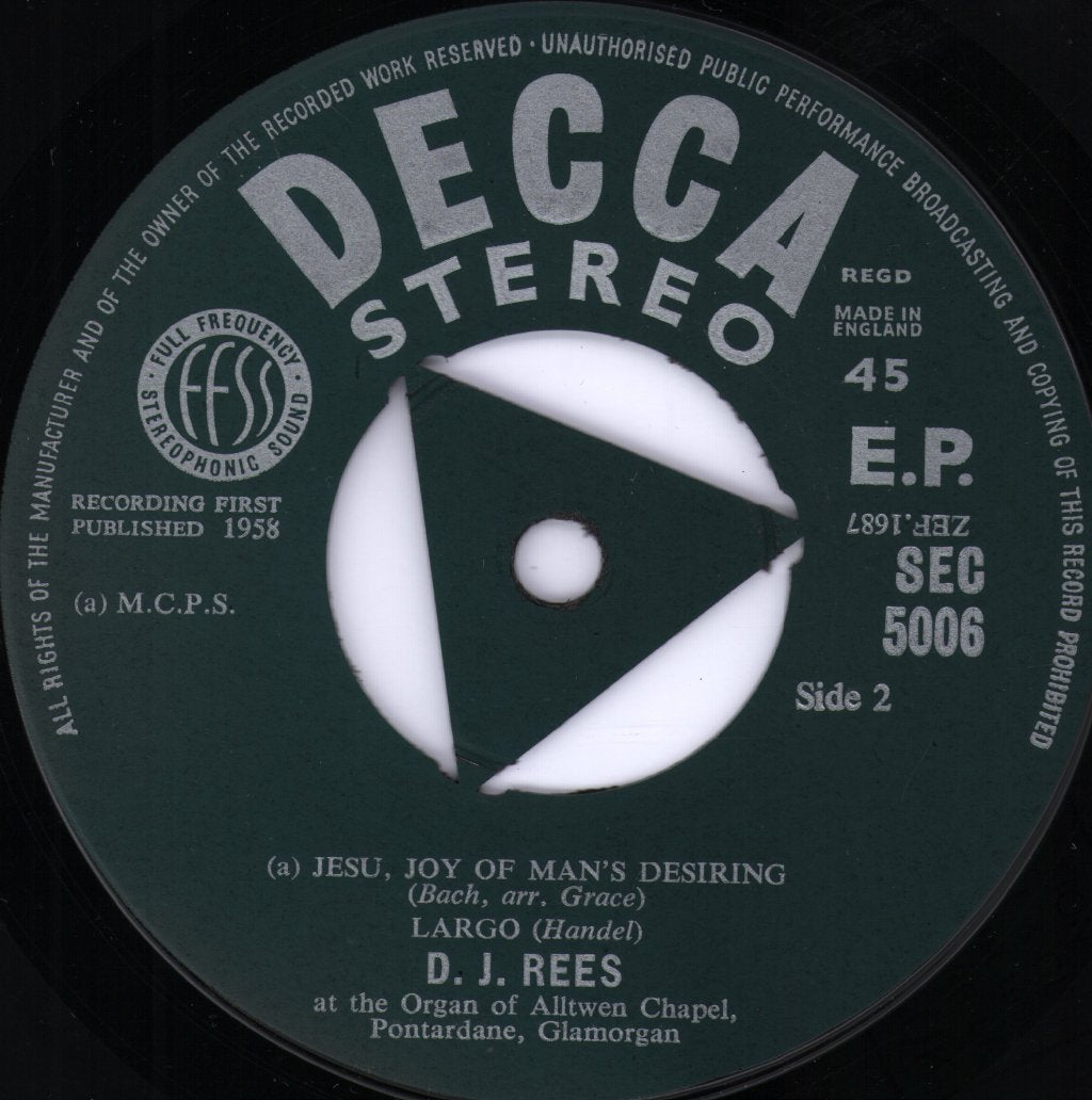 D. J. Rees - Favourite Organ Melodies - 7 Inch