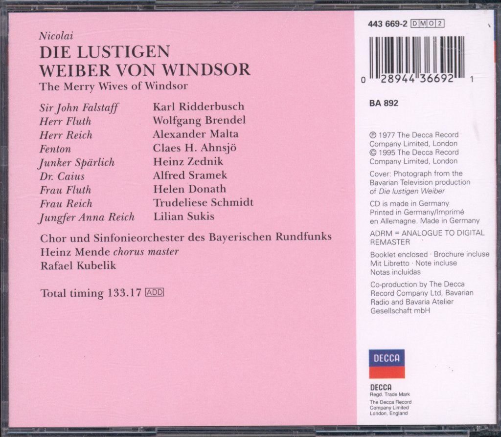 Chor Und Sinfonieorchester Des Bayerischen Rundfunks • Rafael Kubelik - Otto Nicolai - Die Lustigen Weiber Von Windsor - Double Cd