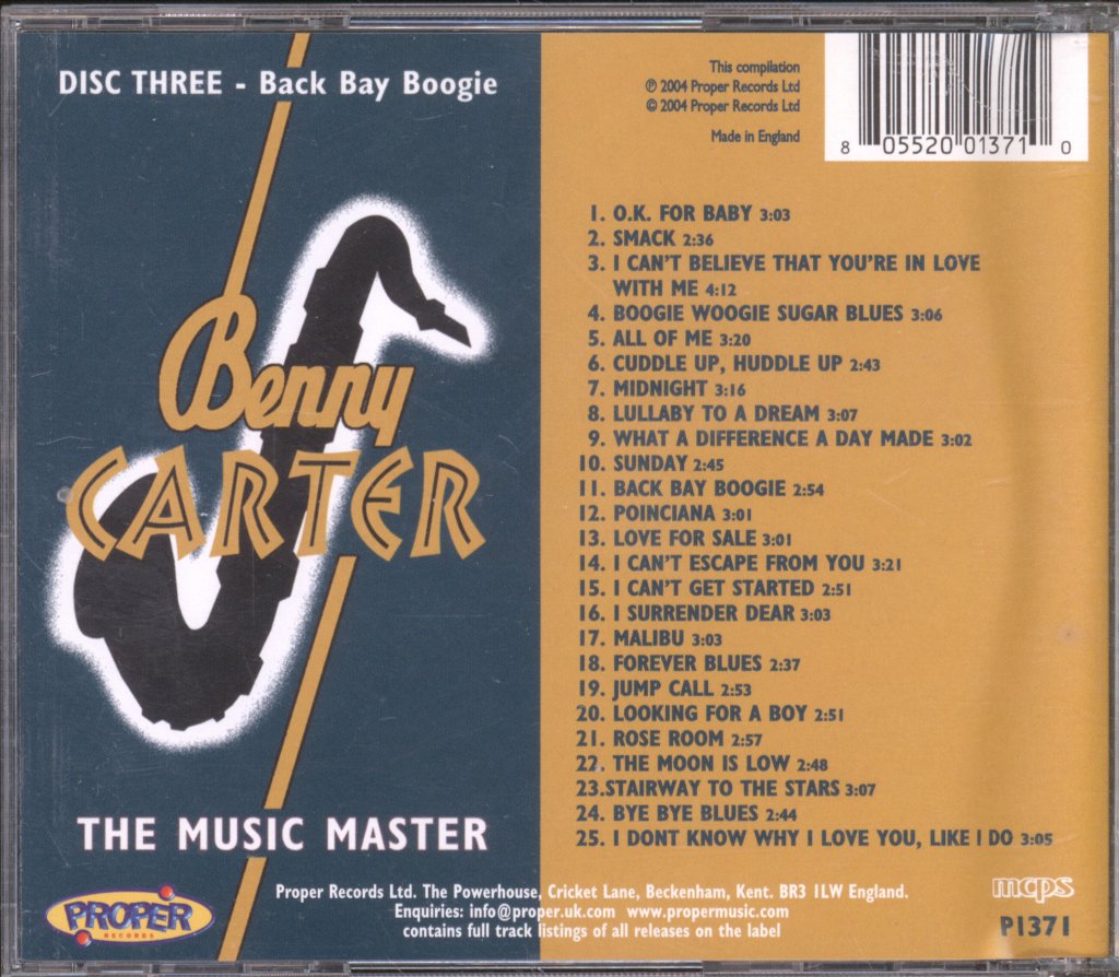 Benny Carter - Music Master Disc Three - Back Bay Boogie - Cd
