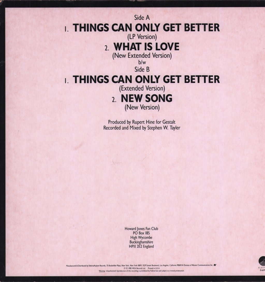Howard Jones - Things Can Only Get Better - 12 Inch