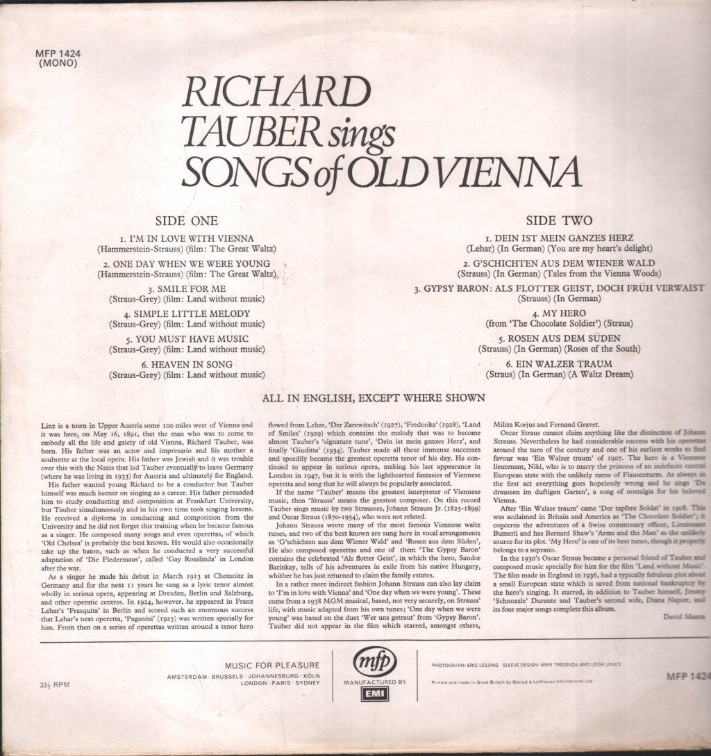 Richard Tauber - Songs Of Old Vienna - Lp