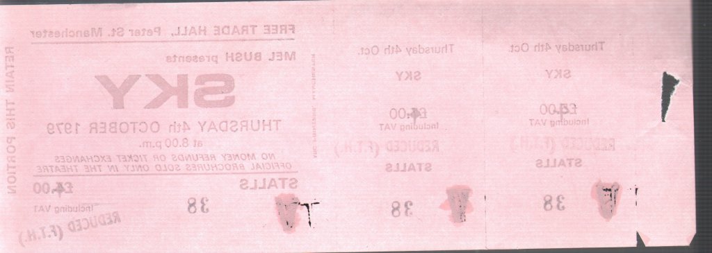Sky - Free Trade Hall Manchester 4Th Oct 1979 - Ticket