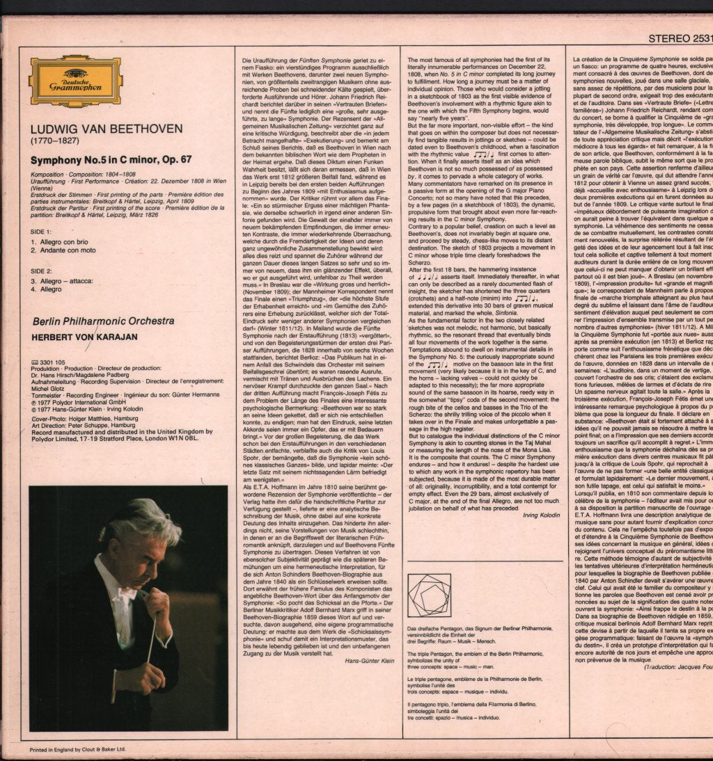 Herbert Von Karajan / Berlin Philharmonic Orchestra - Beethoven - Symphonie N0. 5 - Lp