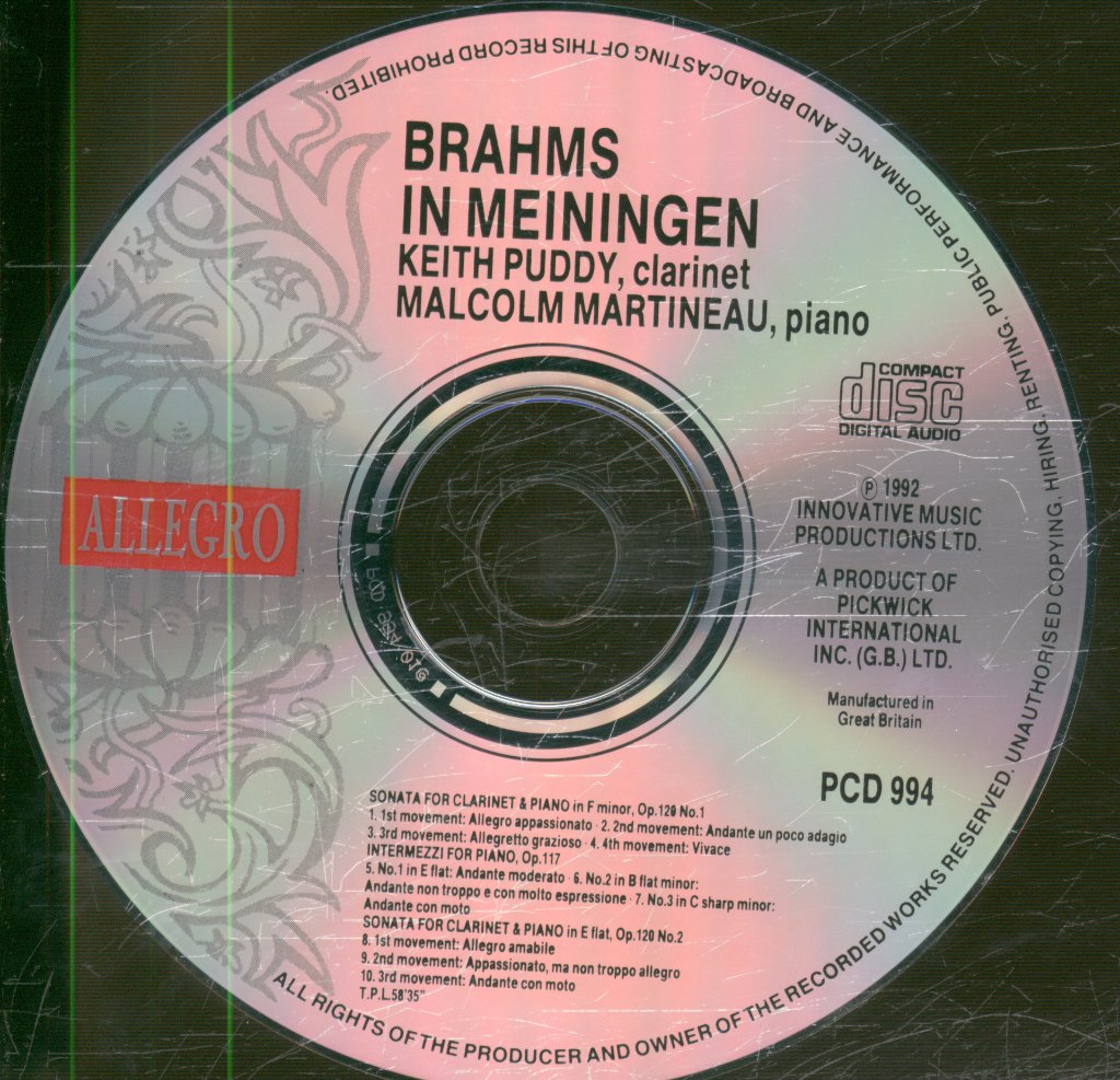 Keith Puddy, Malcolm Martineau - Brahms In Meiningen - Cd