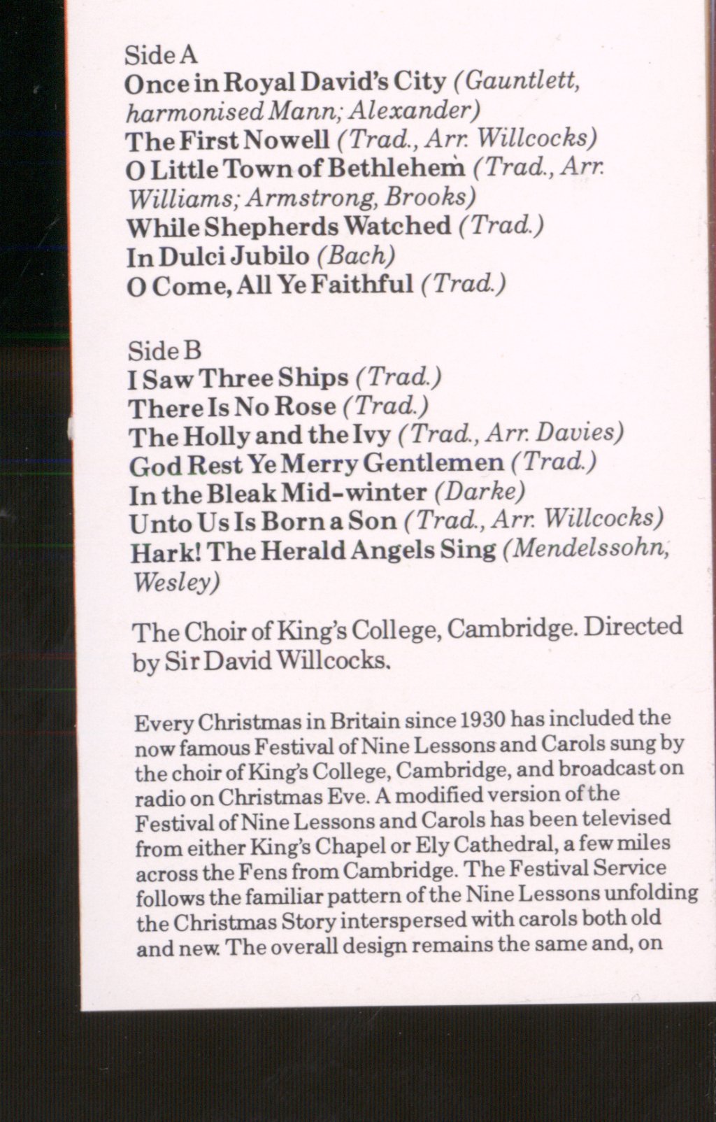 Choir Of Kings College Cambridge - Carols At Christmas - Cassette