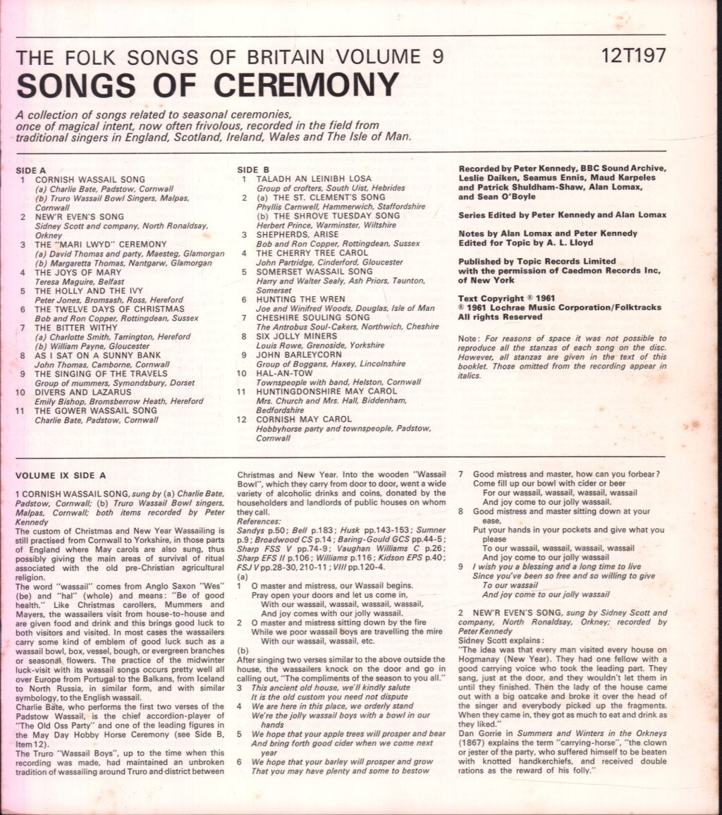 Folk Songs Of Britain Volume 9 - Songs Of Ceremony - Lp