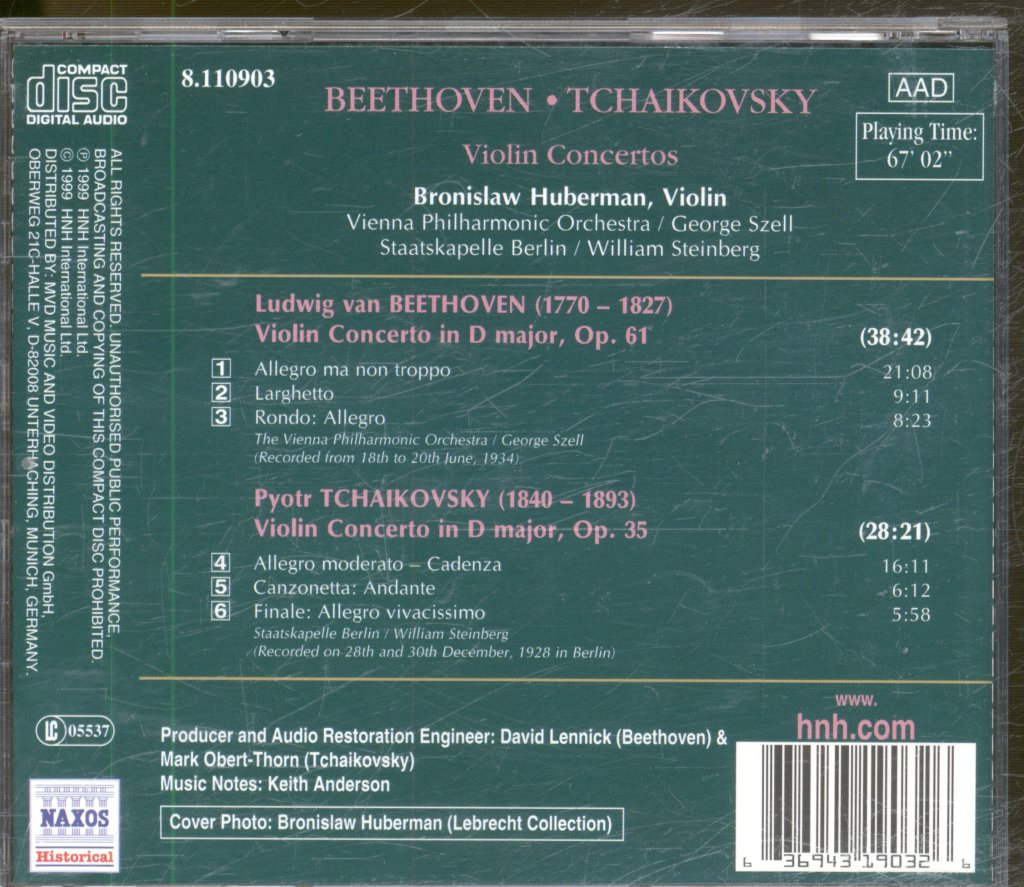 Bronislaw Huberman - Beethoven / Tchaikovsky - Violin Concertos - Cd