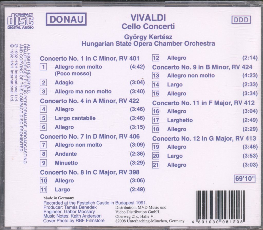 Hungarian State Opera Chamber Orchestra - Vivaldi Cello Concerti Nos. 1, 4, 7, 8, 9, 11 And 12 - Cd