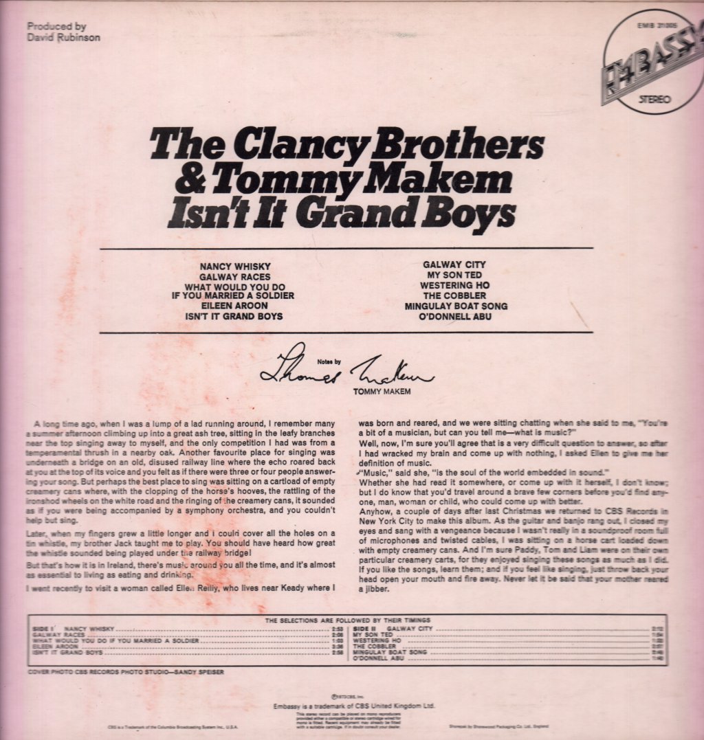 Clancy Brothers And Tommy Makem - Isn't It Grand Boys - Lp