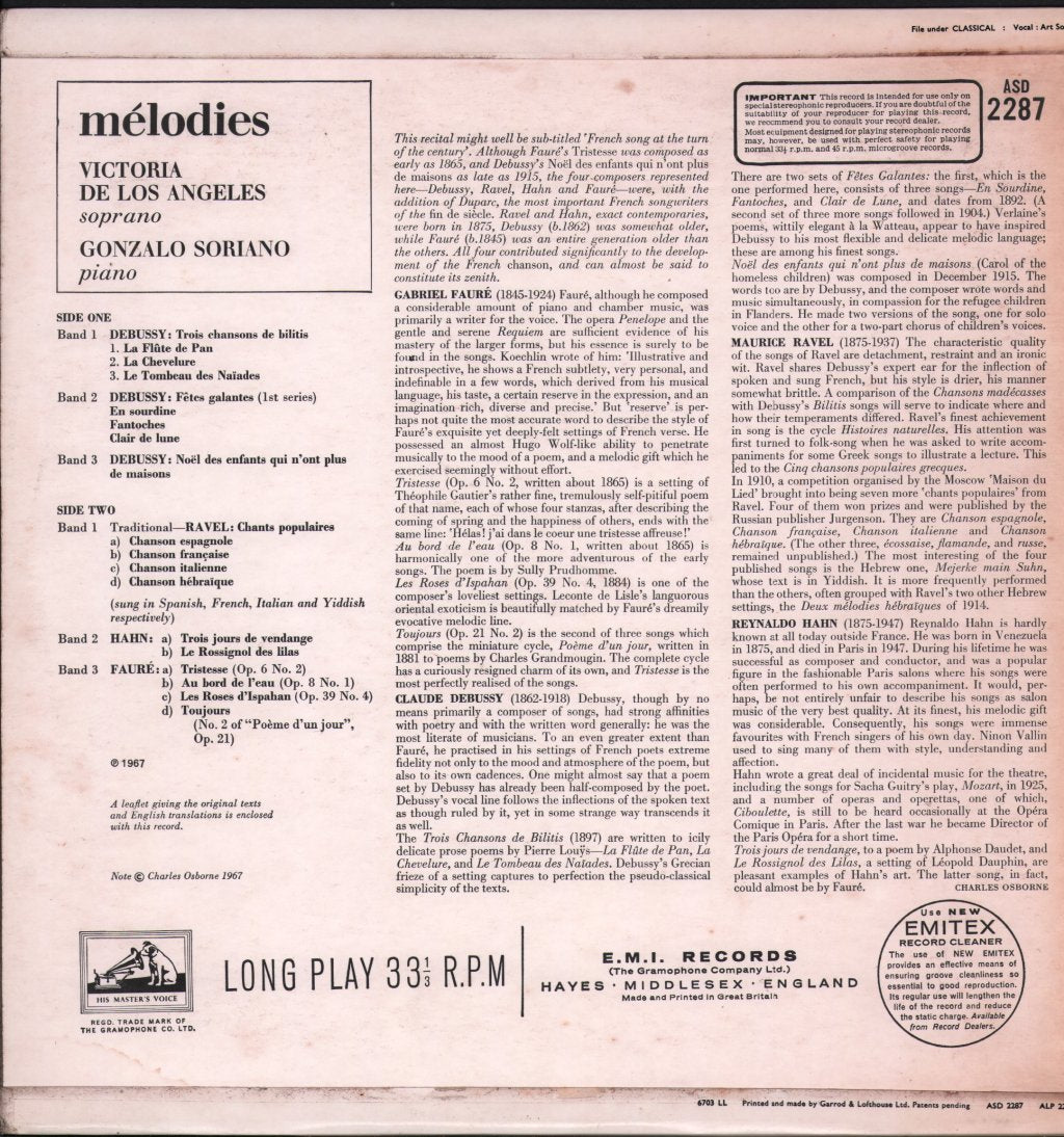 Victoria De Los Angeles / Gonzalo Soriano - Mélodies - Lp