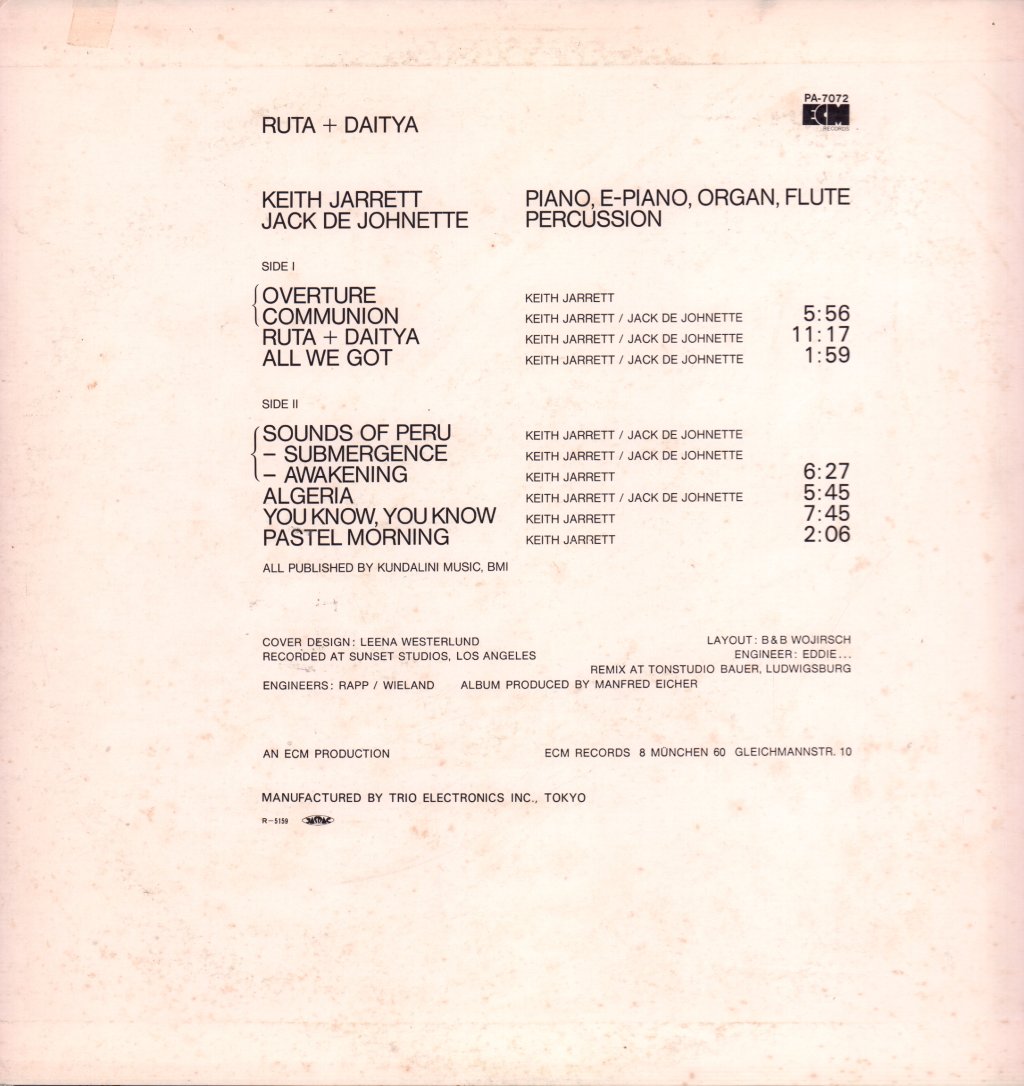 Keith Jarrett / Jack De Johnette - Ruta And Daitya - Lp