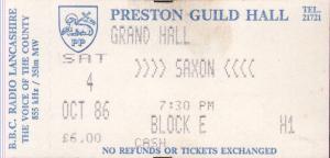 Saxon - Preston Guild Hall 4Th October 1986 - Ticket