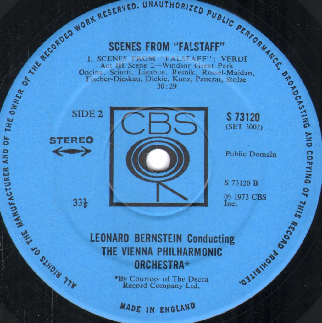 Dietrich Fischer-Dieskau / Leonard Bernstein / Vienna Philharmonic - Scenes From Verdi - Falstaff - Lp