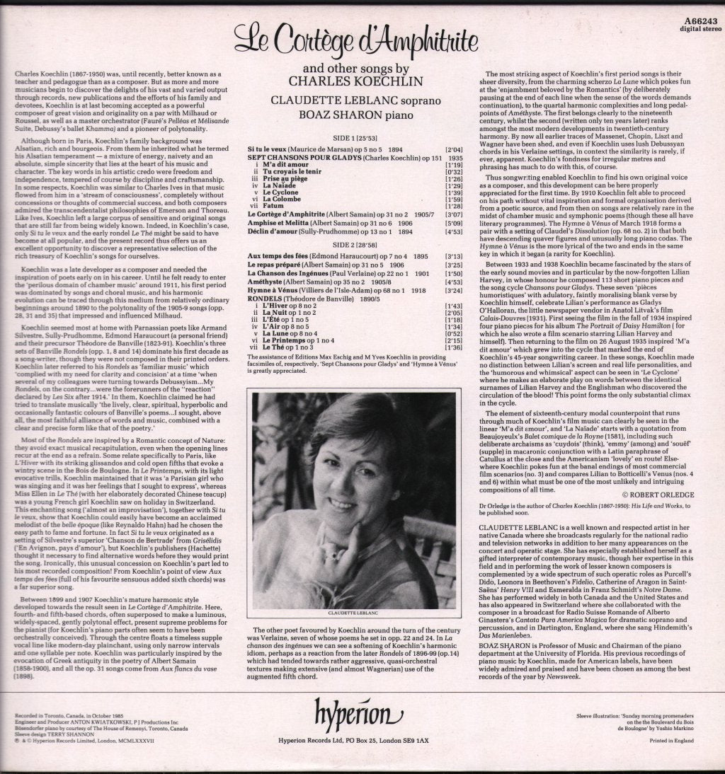Claudette Leblanc / Boaz Sharon - Le Cortege d'Amphitrite - Songs by Charles Koechlin - Lp