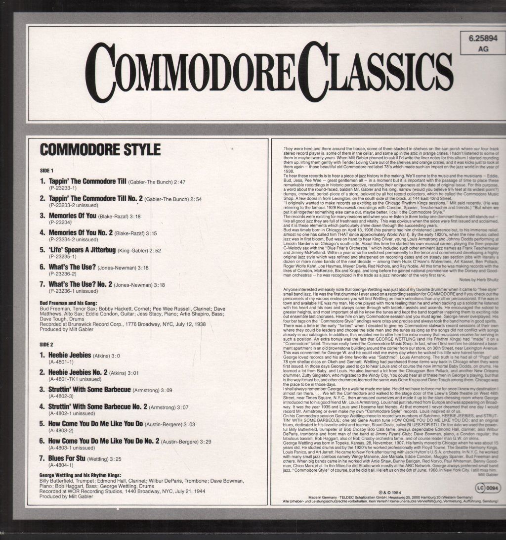 Bud Freeman/George Wettling and bands - Commodore Style - Lp