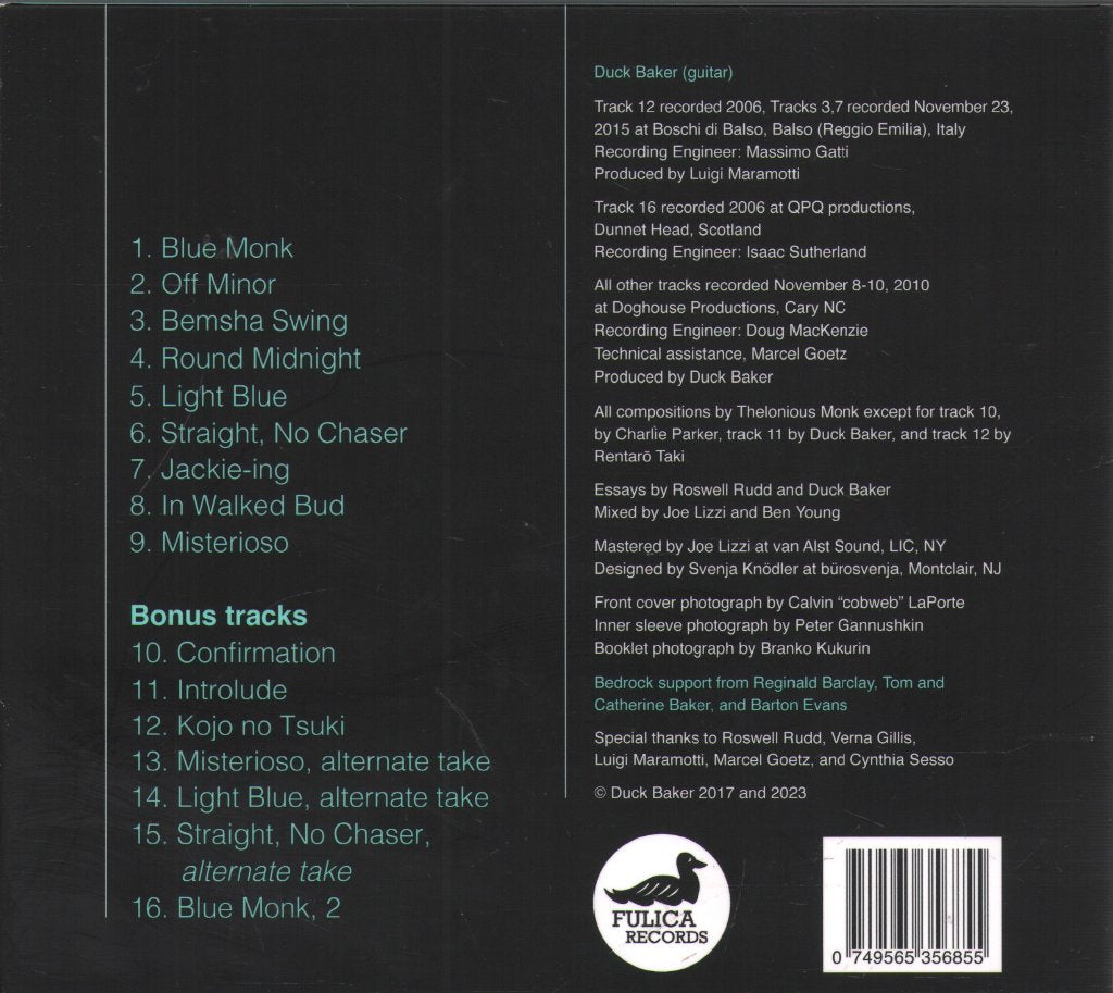 Duck Baker - Duck Baker Plays Monk - Cd
