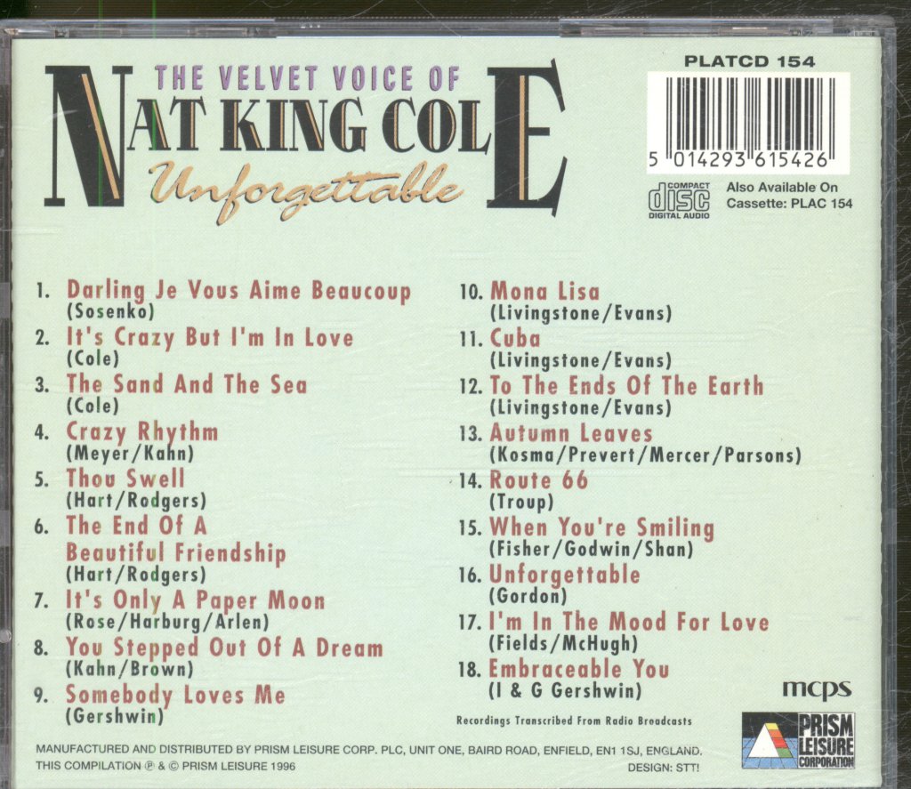 Nat King Cole - Velvet Voice Of Nat King Cole Unforgettable - Cd