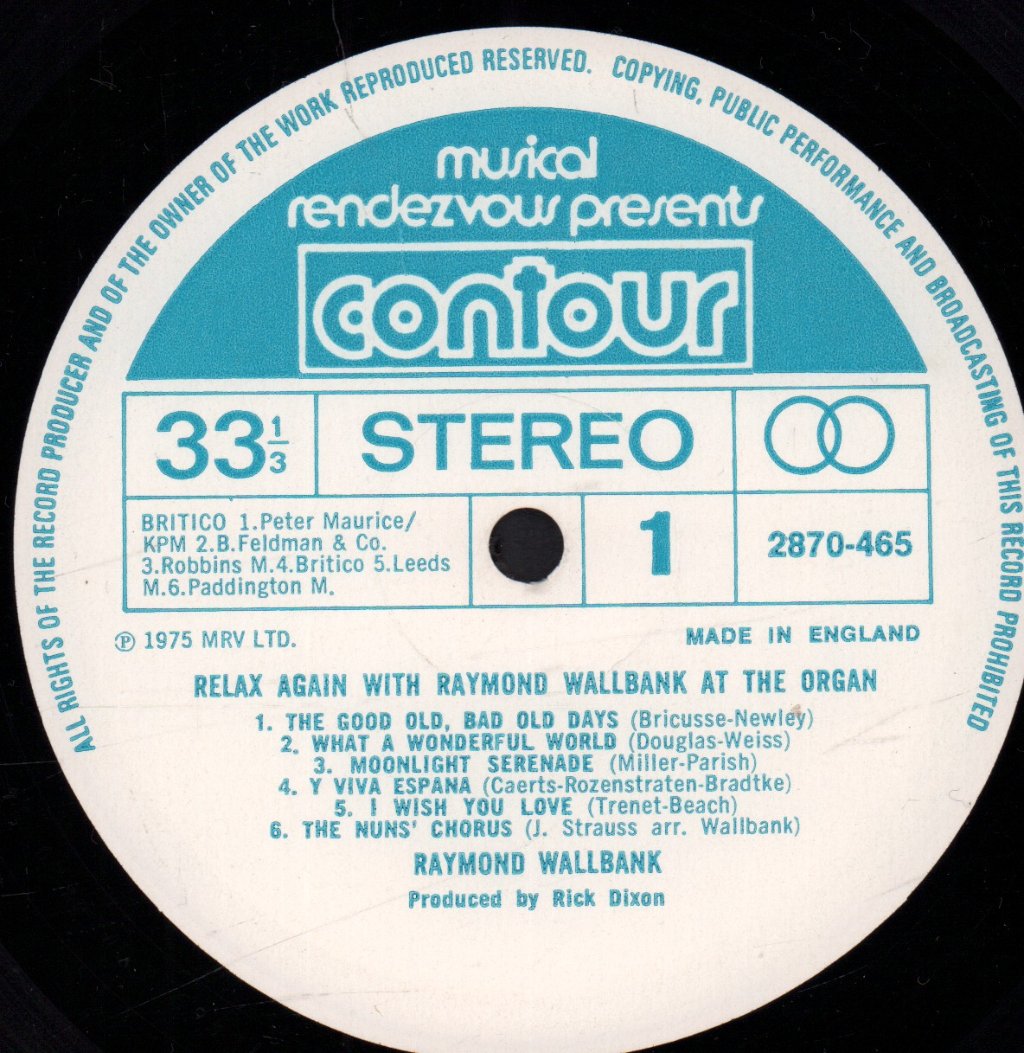 Raymond Wallbank - Relax Again With Raymond Wallbank At The Organ - Lp