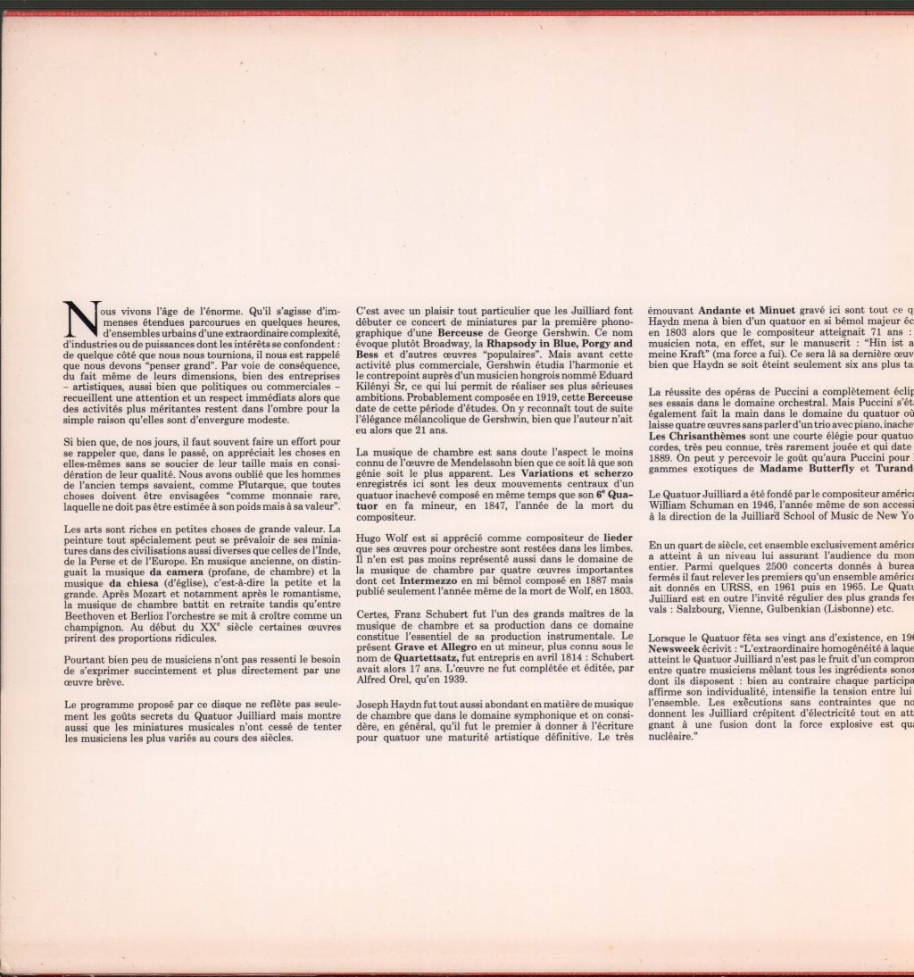 Juilliard String Quartet - Miniatures - Lp