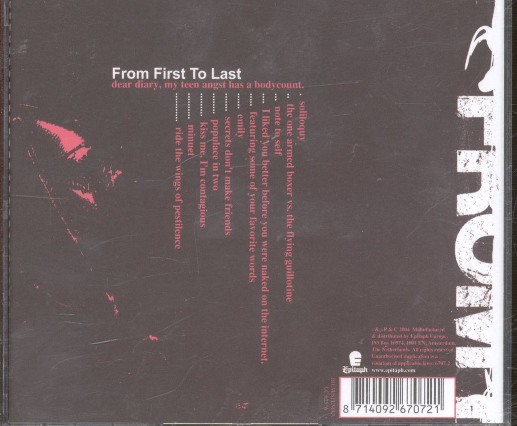 From First To Last - Dear Diary, My Teen Angst Has A Bodycount. - Cd