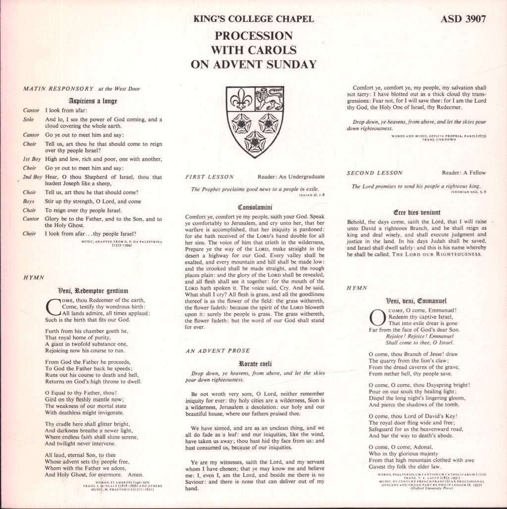 King's College Choir Of Cambridge / Philip Ledger - Procession With Carols On Advent Sunday - Lp