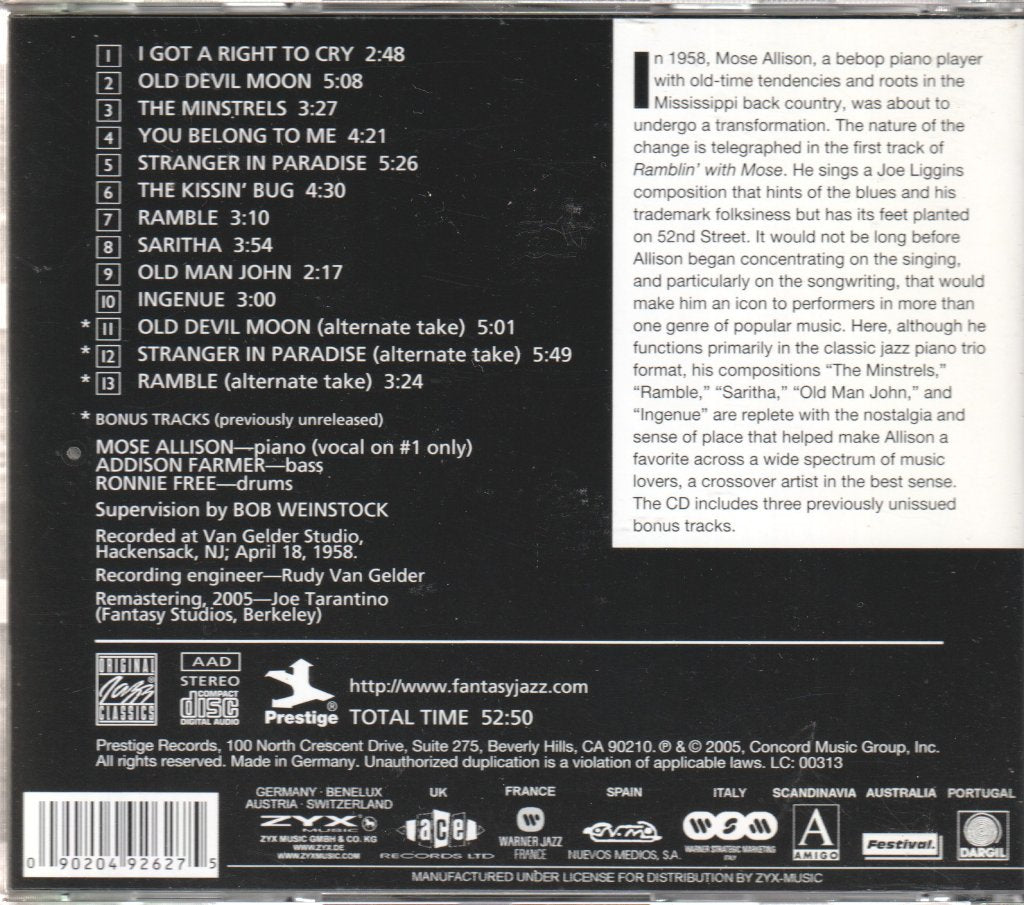 Mose Allison - Ramblin' With Mose - Cd