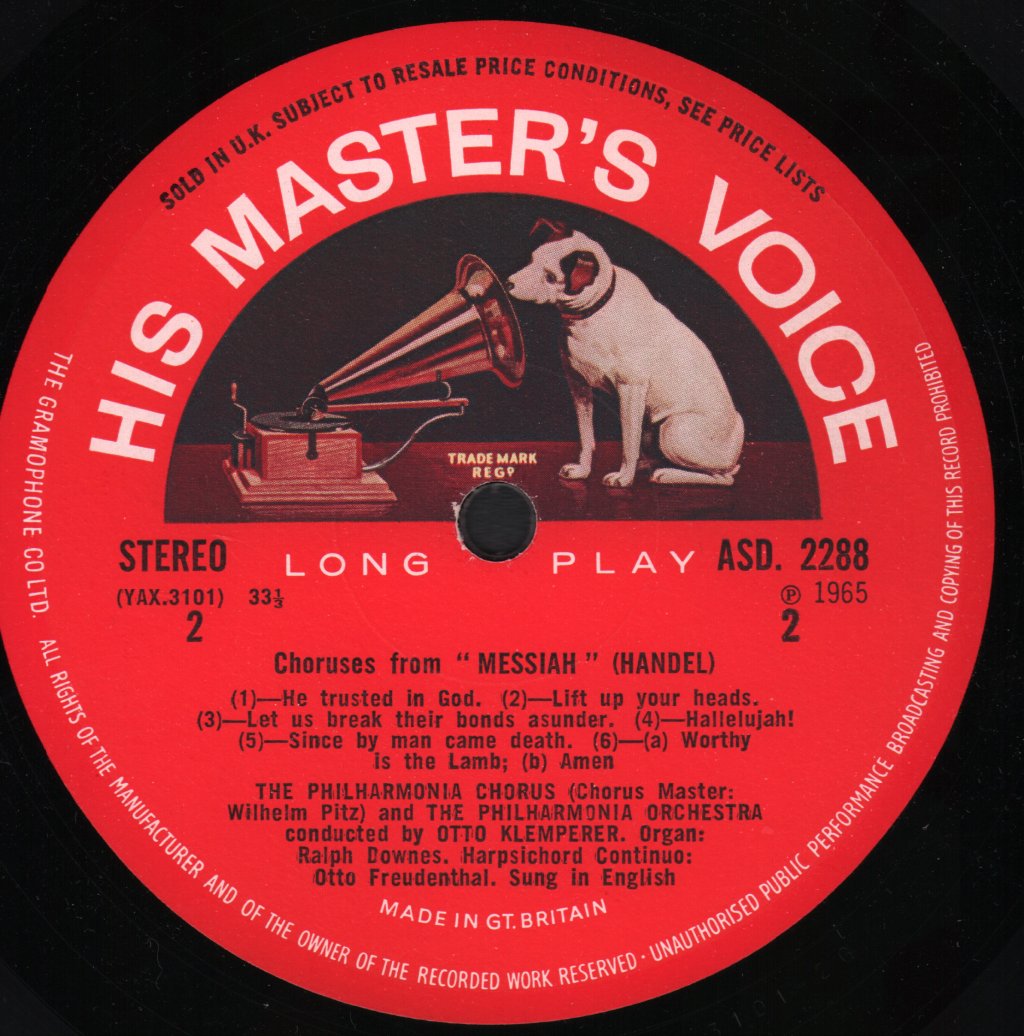 Otto Klemperer / Philharmonia Orchestra and Chorus / Wilhelm Pitz - Handel - Choruses From Messiah - Lp