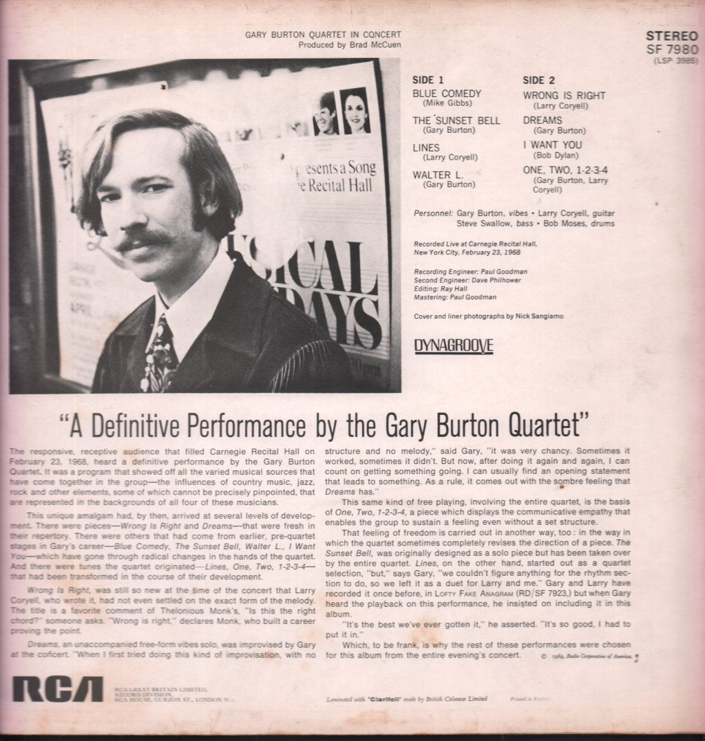 Gary Burton Quartet - Gary Burton Quartet In Concert - Lp