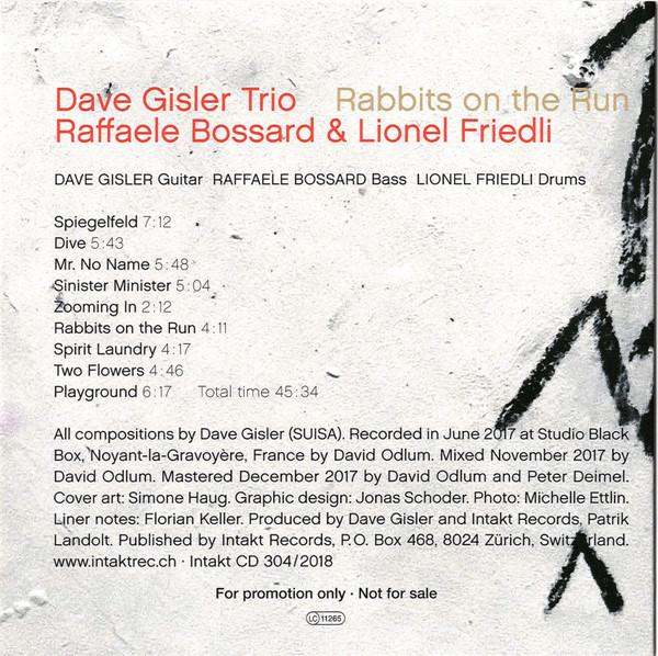 Dave Gisler Trio, Raffaele Bossard, Lionel Friedli - Rabbits On The Run - Cd