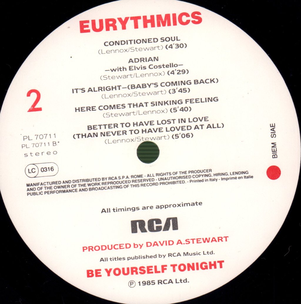 Eurythmics - Be Yourself Tonight - Lp