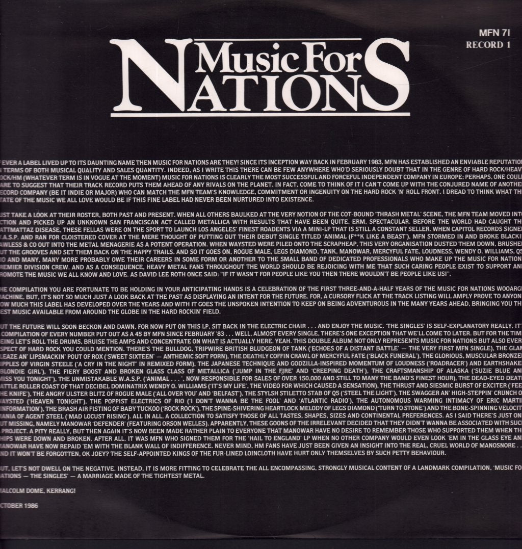 Music For Nations - Singles Album - Double Lp