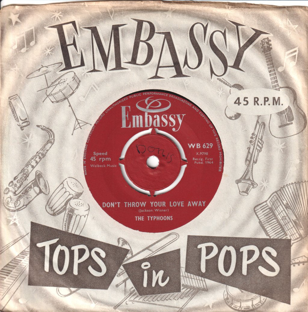 Typhoons/Joan Baxter - Don't Throw Your Love Away/My Boy Lollipop - 7 Inch