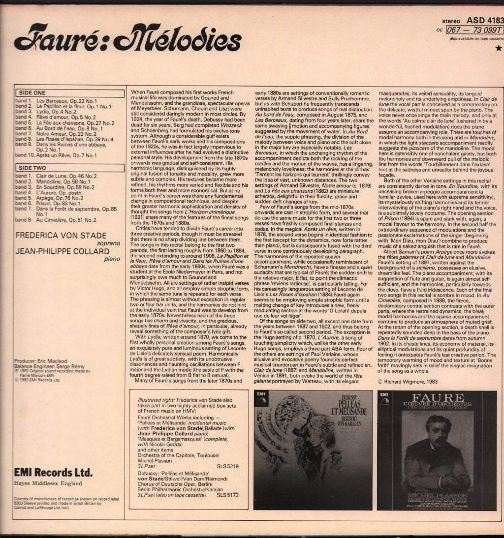 Frederica von Stade / Jean-Philippe Collard - Faure Melodies - Lp