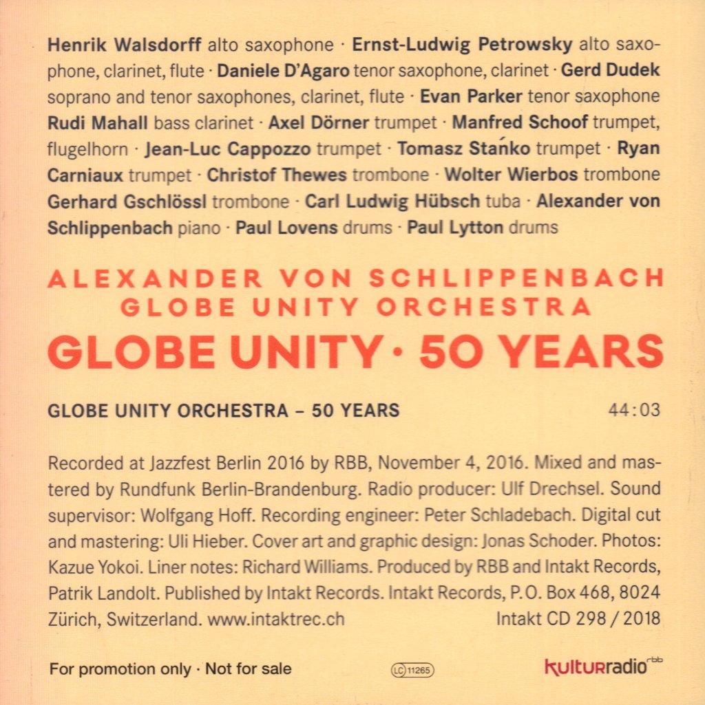 Alexander von Schlippenbach Globe Unity Orchestra - Globe Unity 50 Years - Cd