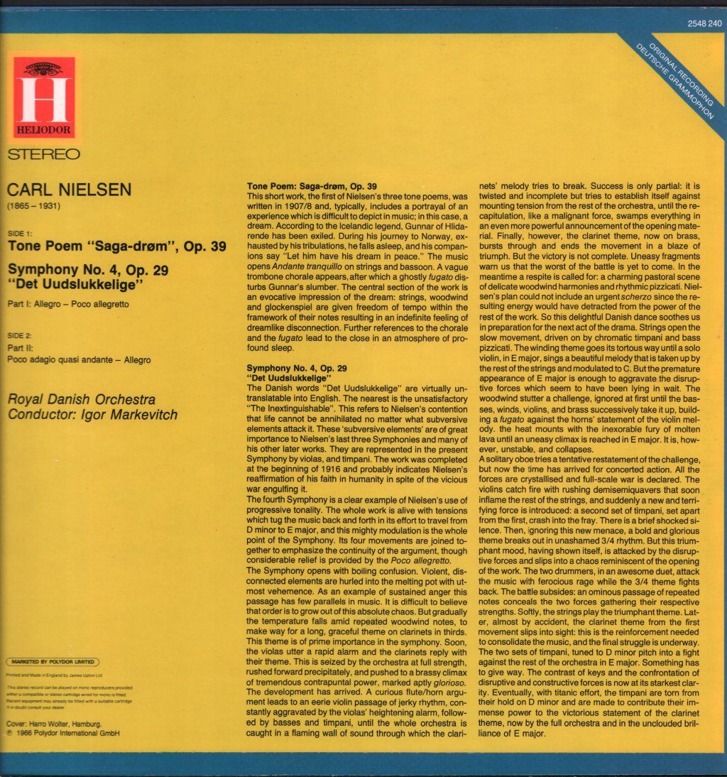 Royal Danish Orchestra / Igor Markevitch - Carl Nielsen - Symphony No.4 / "Saga-Drøm" - Lp