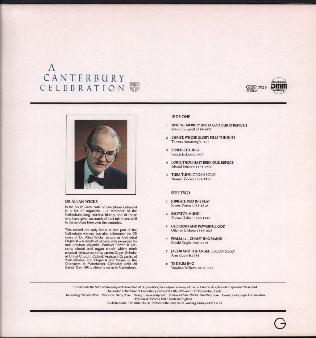 Allan Wicks And The Cathedral Choir / Michael Harris - A Canterbury Celebration - Lp