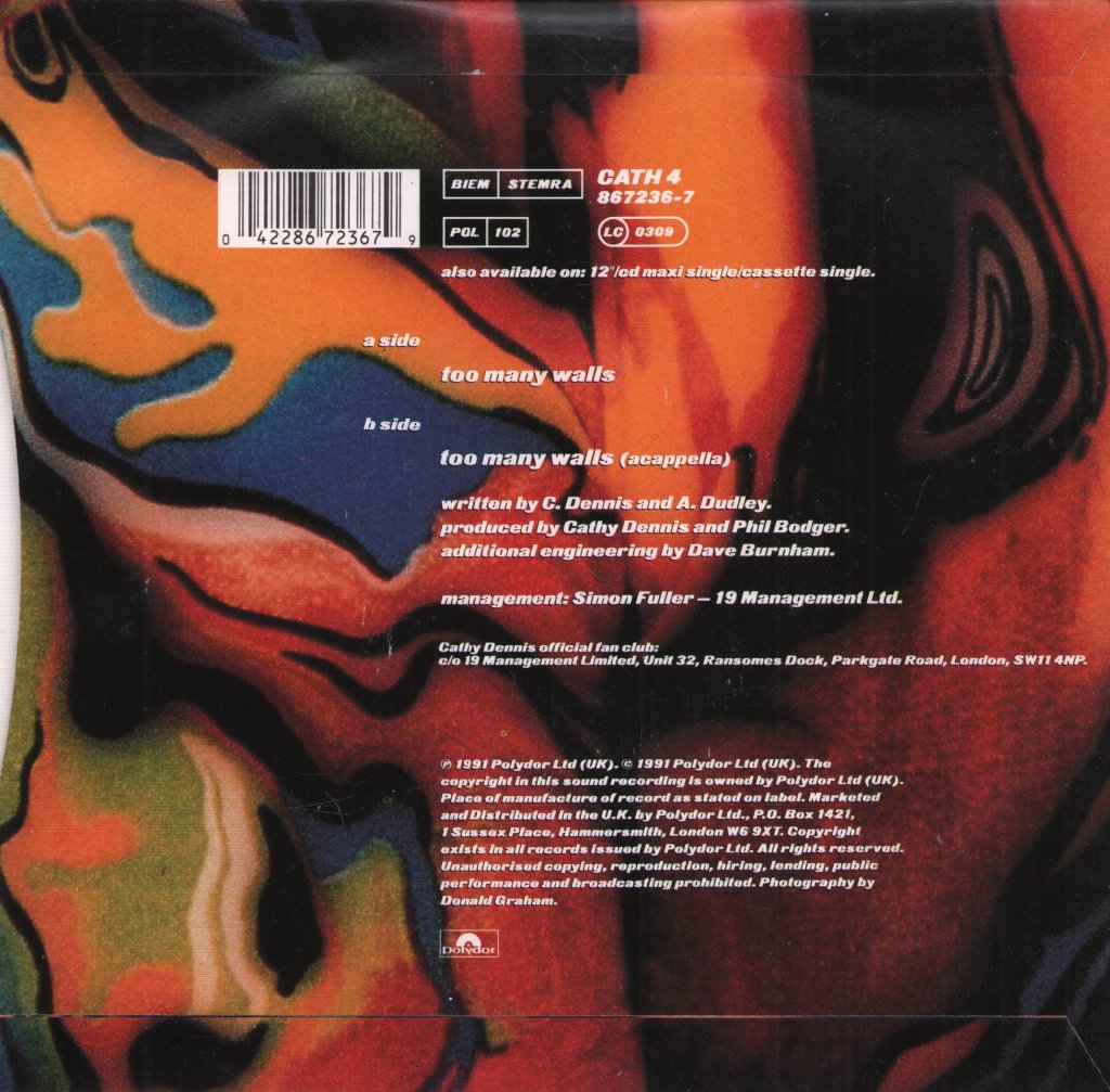 Cathy Dennis - Too Many Walls - 7 Inch