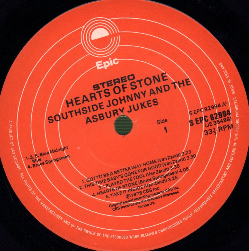 Southside Johnny & The Asbury Jukes - Hearts Of Stone - Lp