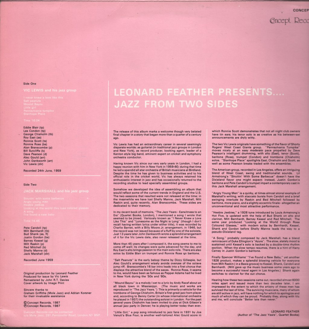 Vic Lewis and Jack Marshall - Leonard Feather presents Jazz From Two Sides - Lp